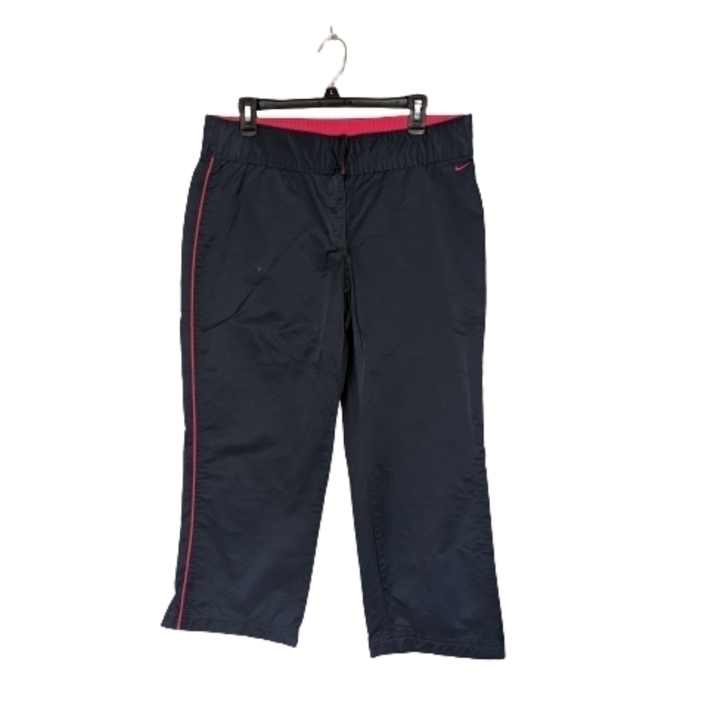 Navy Pink Striped Workout Cropped Pants